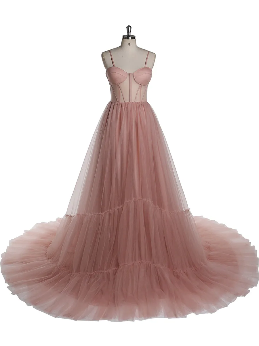 Orange Tulle Evening Dress Long Woman Formal Prom Dress Fluffy Maxi Photoshoot Dress Wedding Guest Dress YEWEN