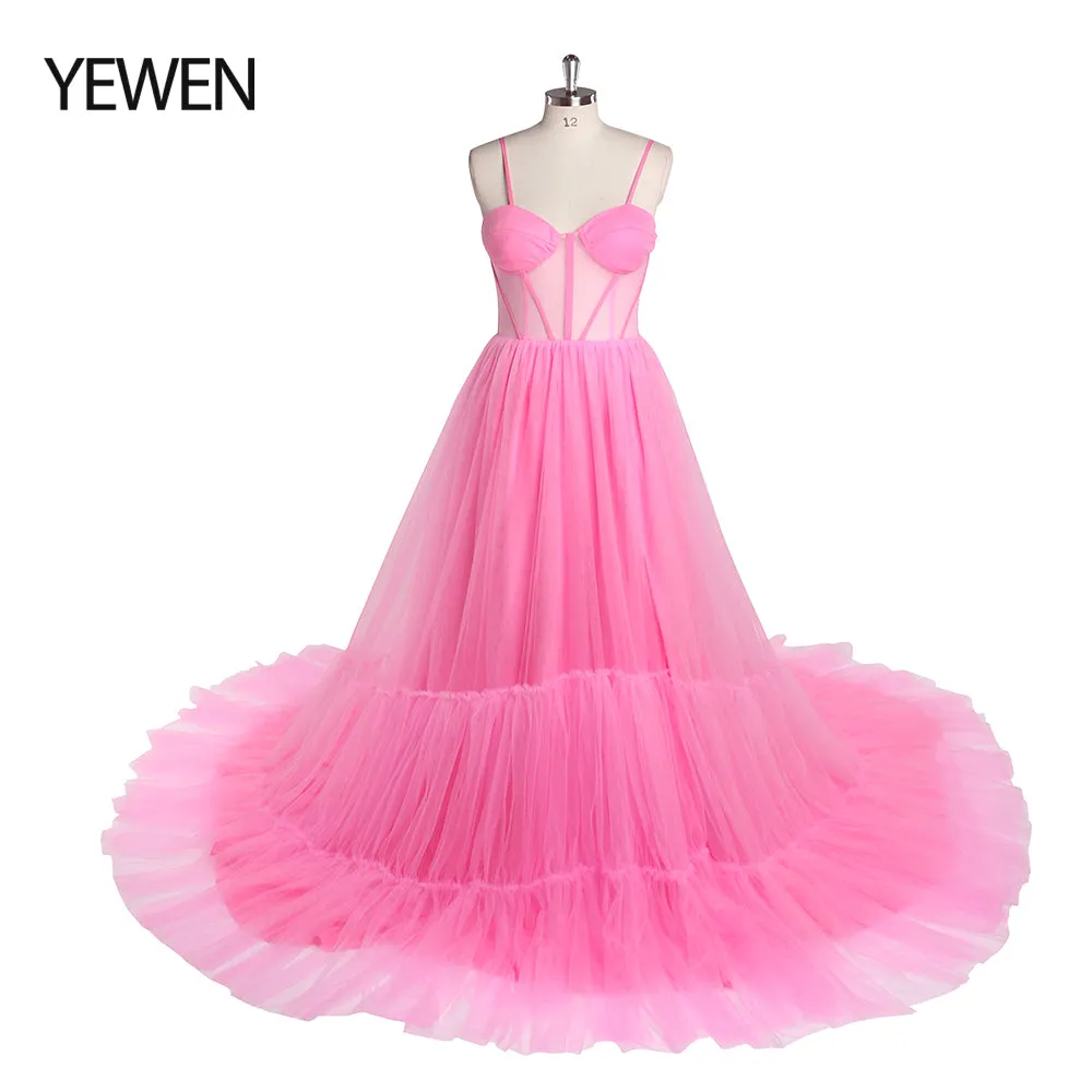 Orange Tulle Evening Dress Long Woman Formal Prom Dress Fluffy Maxi Photoshoot Dress Wedding Guest Dress YEWEN