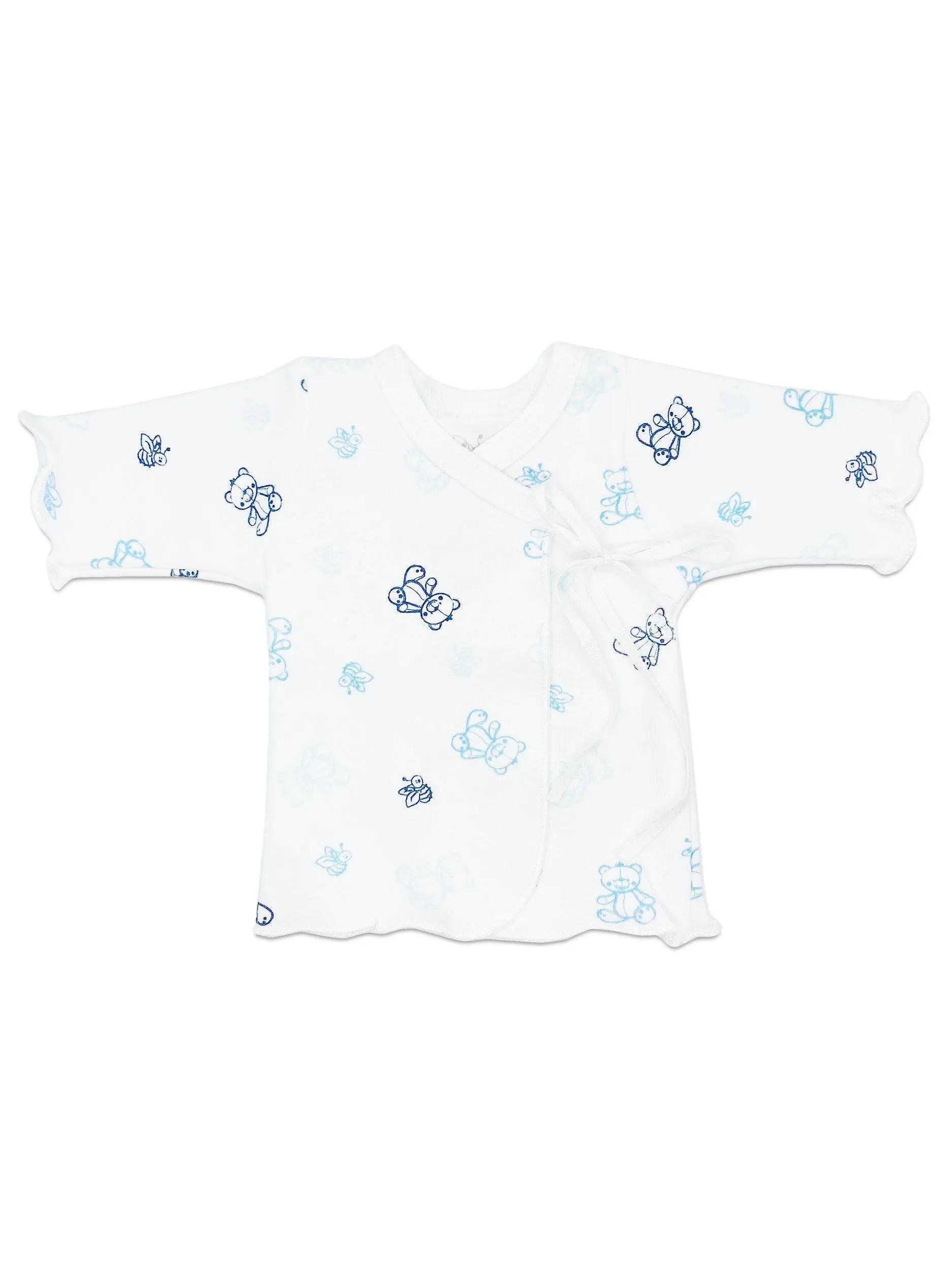 Organic Cotton Blue Bee Bear Ribbon Tie Wrap Top