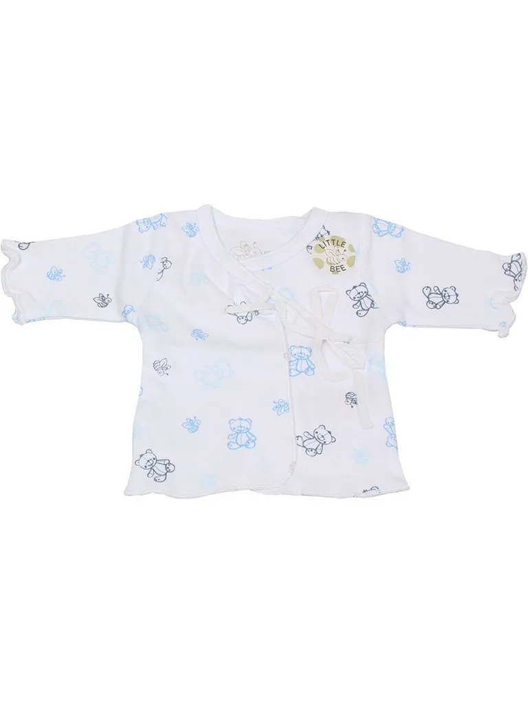 Organic Cotton Blue Bee Bear Ribbon Tie Wrap Top