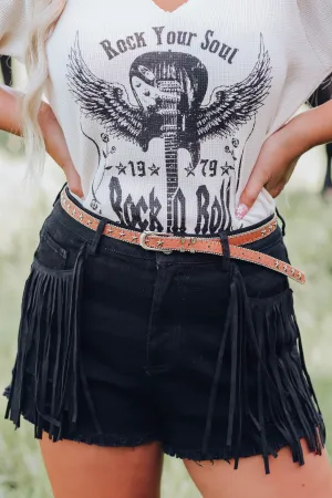 Out West Fringe Denim Shorts - Black