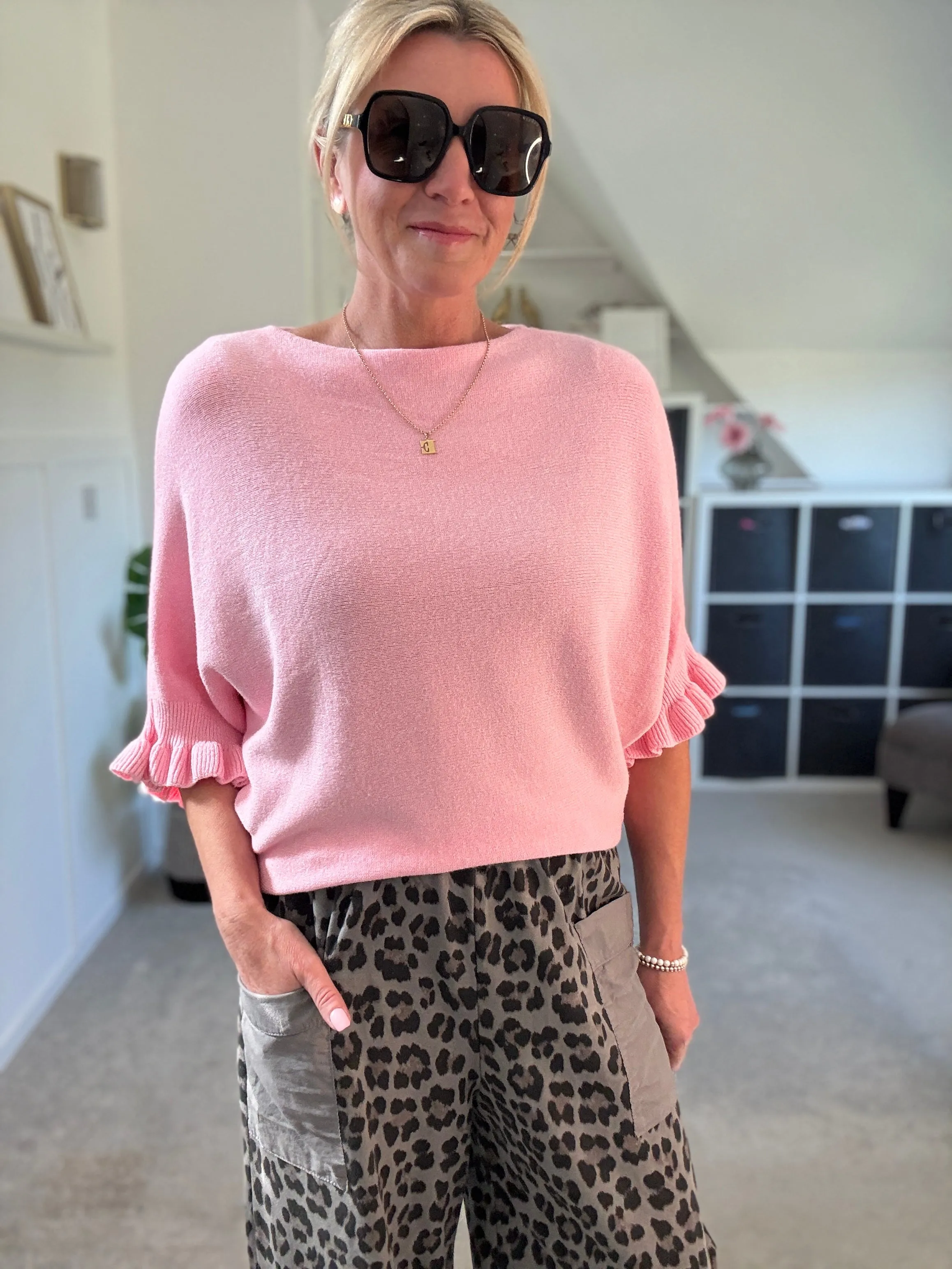 Pastel Pink Frill Sleeve Jumper