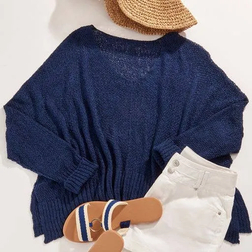 Paula Vee Knit Popover Navy Blue