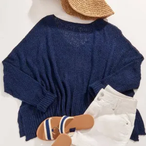 Paula Vee Knit Popover Navy Blue