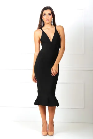 Penelope Black Fishtail Bandage Dress