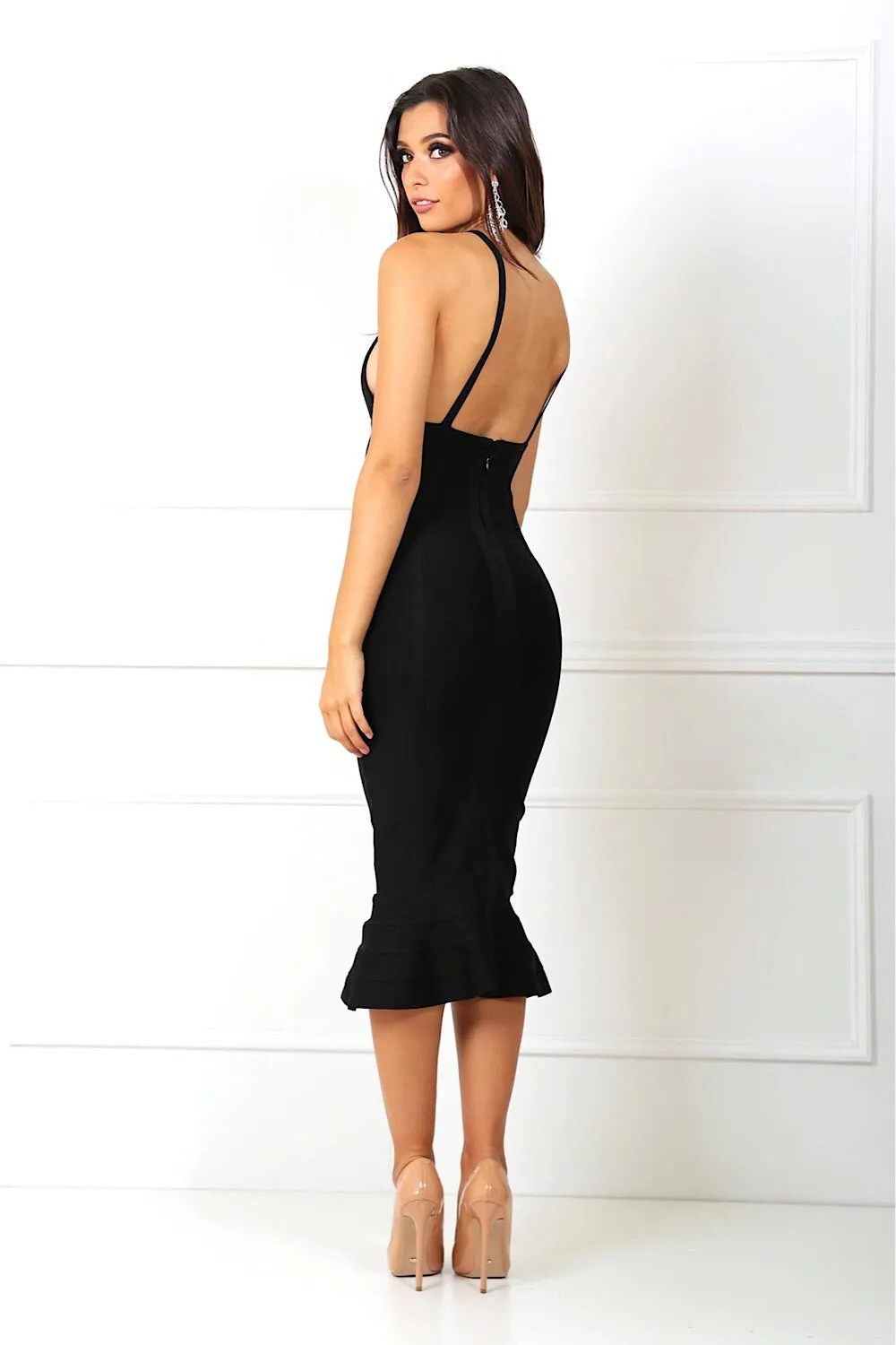 Penelope Black Fishtail Bandage Dress