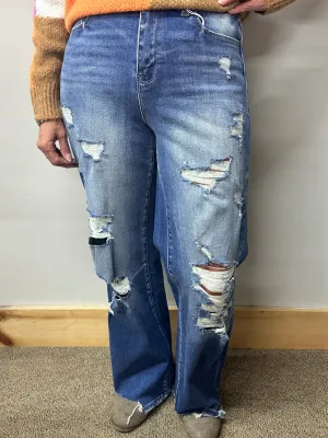Petra Destroyed HR Wide Leg Jeans