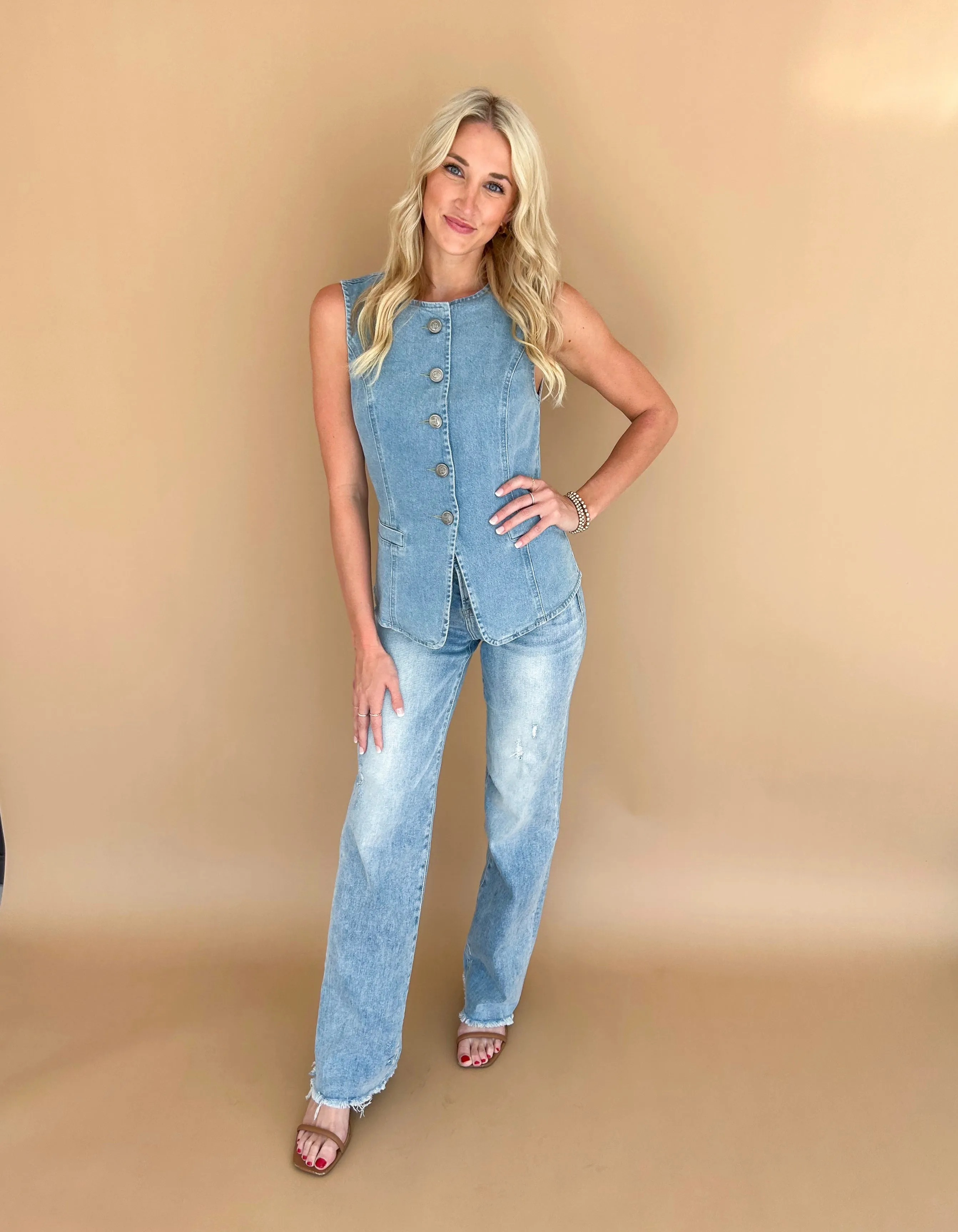 Peyton Button Down Denim Vest