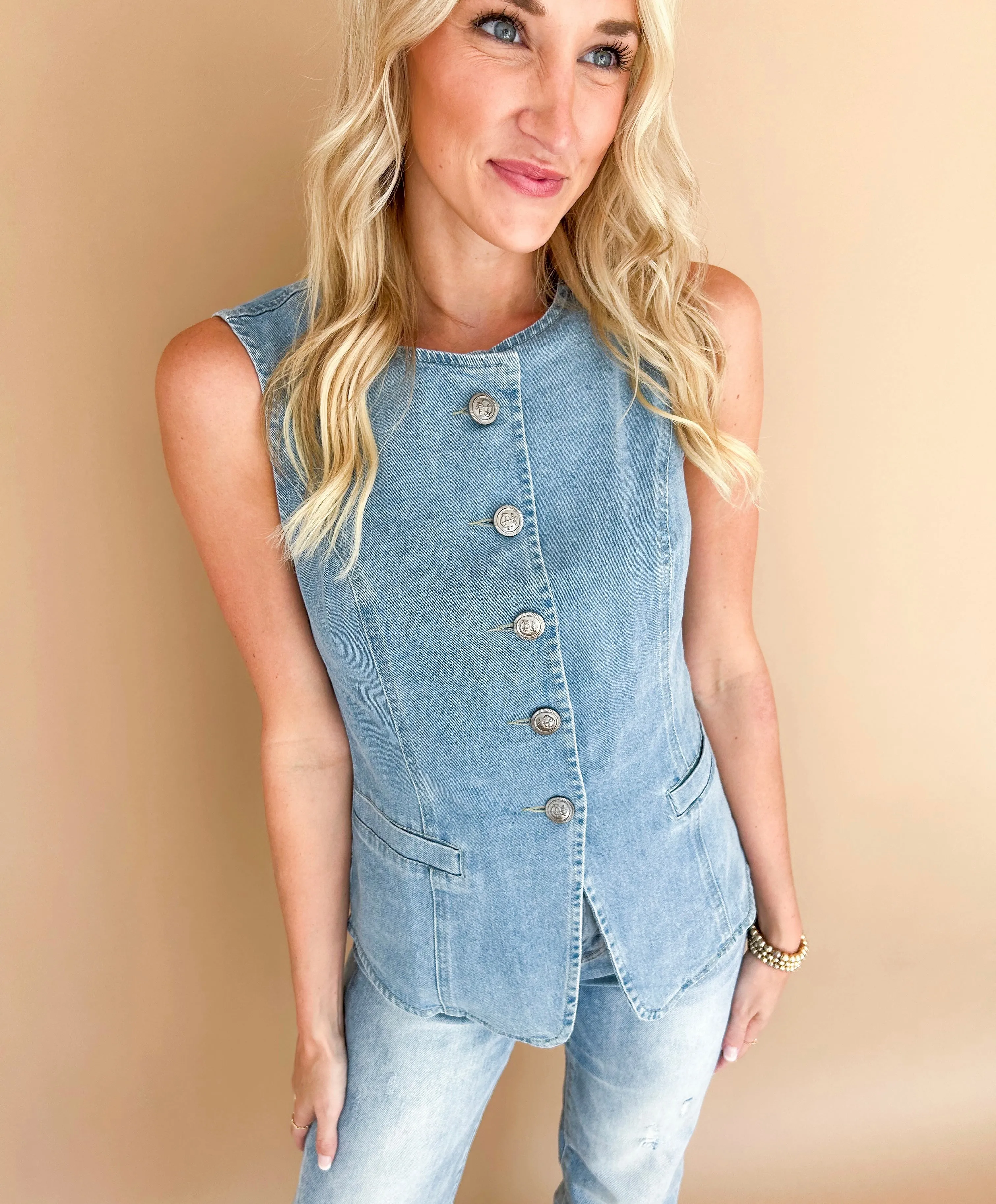 Peyton Button Down Denim Vest