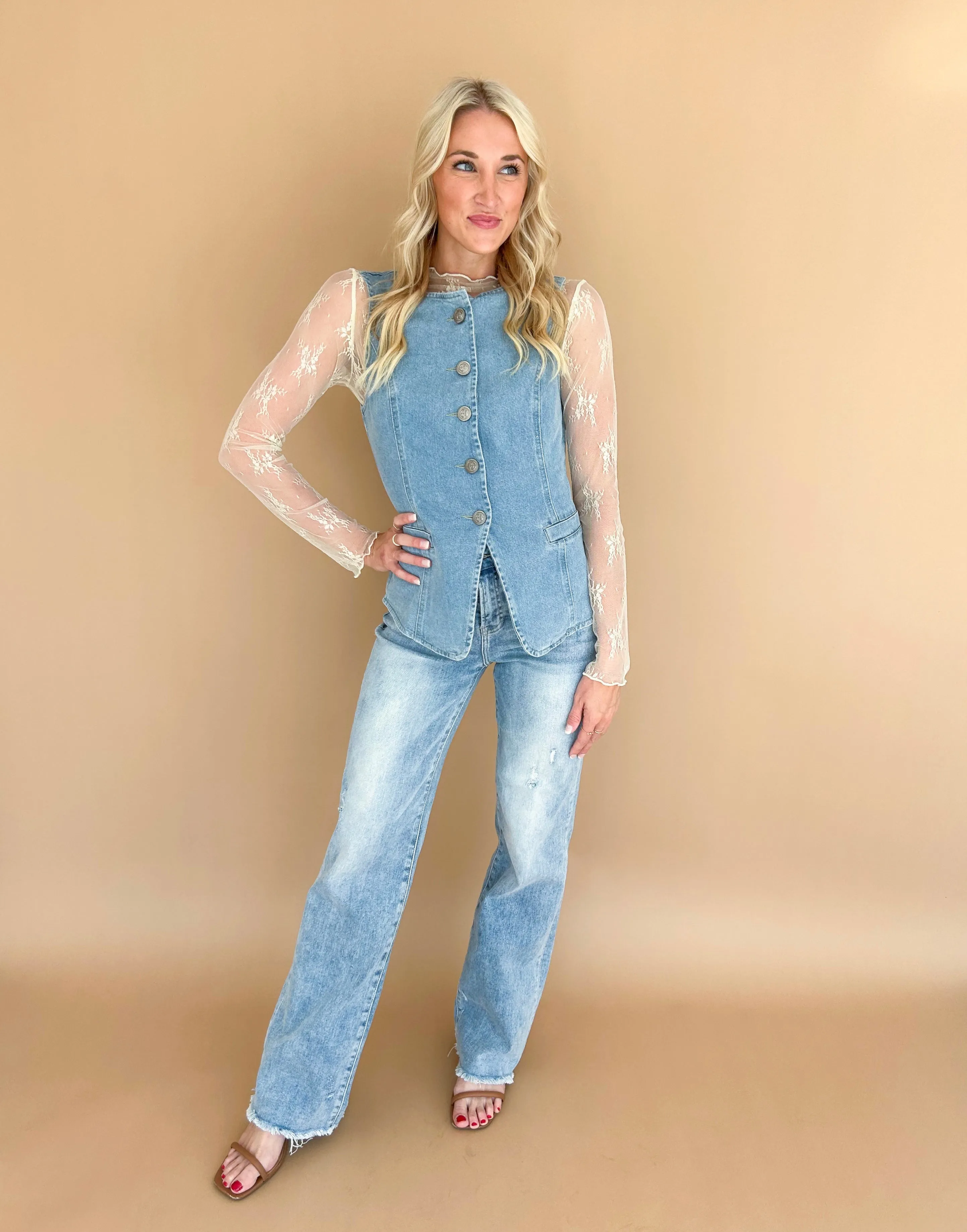 Peyton Button Down Denim Vest