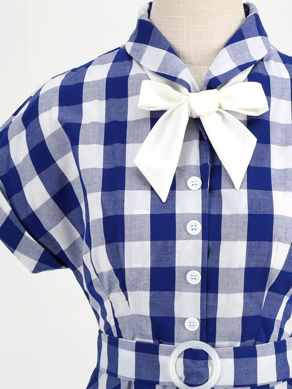 Pink And White Plaid Bow Collar Barbie Same Style 1950S Vintage Dress