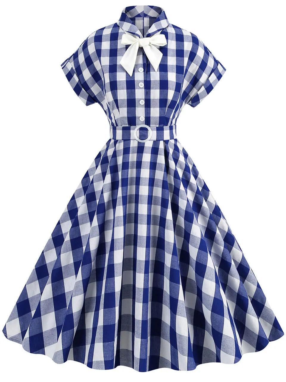 Pink And White Plaid Bow Collar Barbie Same Style 1950S Vintage Dress