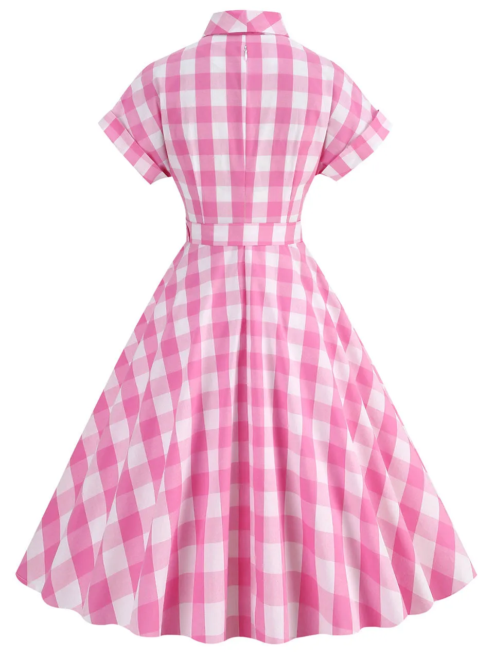 Pink And White Plaid Bow Collar Barbie Same Style 1950S Vintage Dress