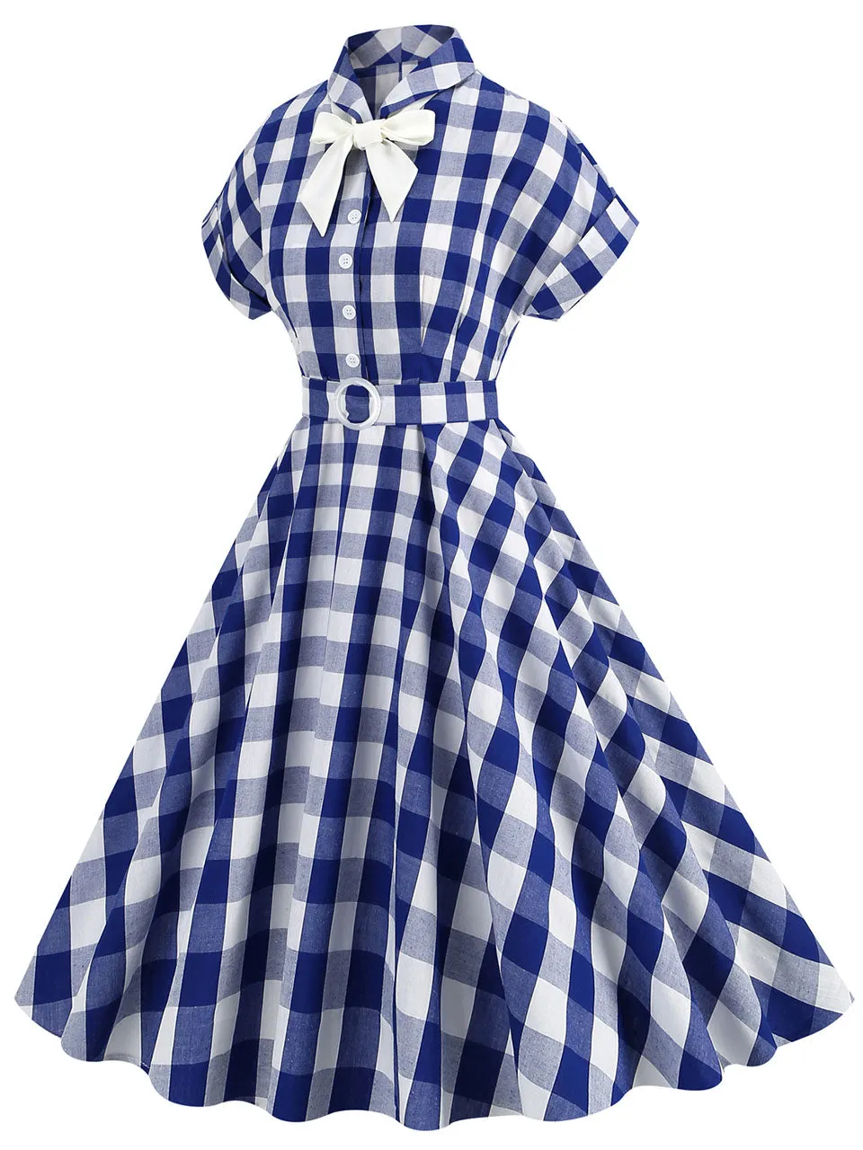 Pink And White Plaid Bow Collar Barbie Same Style 1950S Vintage Dress