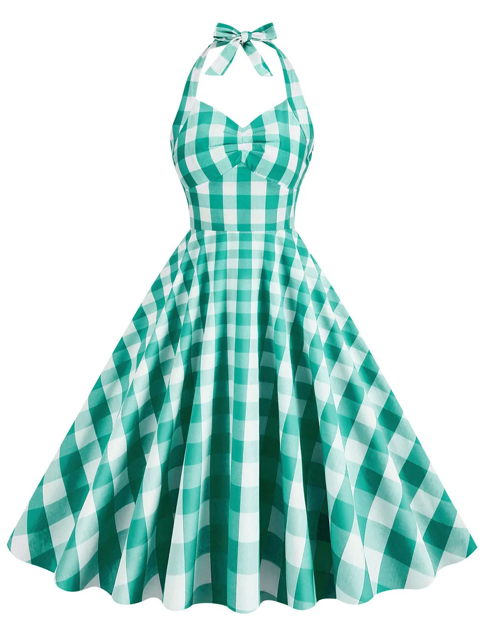 Pink And White Plaid Halter Classis Style 1950S Vintage Dress Set