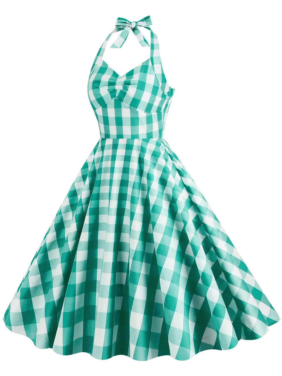 Pink And White Plaid Halter Classis Style 1950S Vintage Dress Set