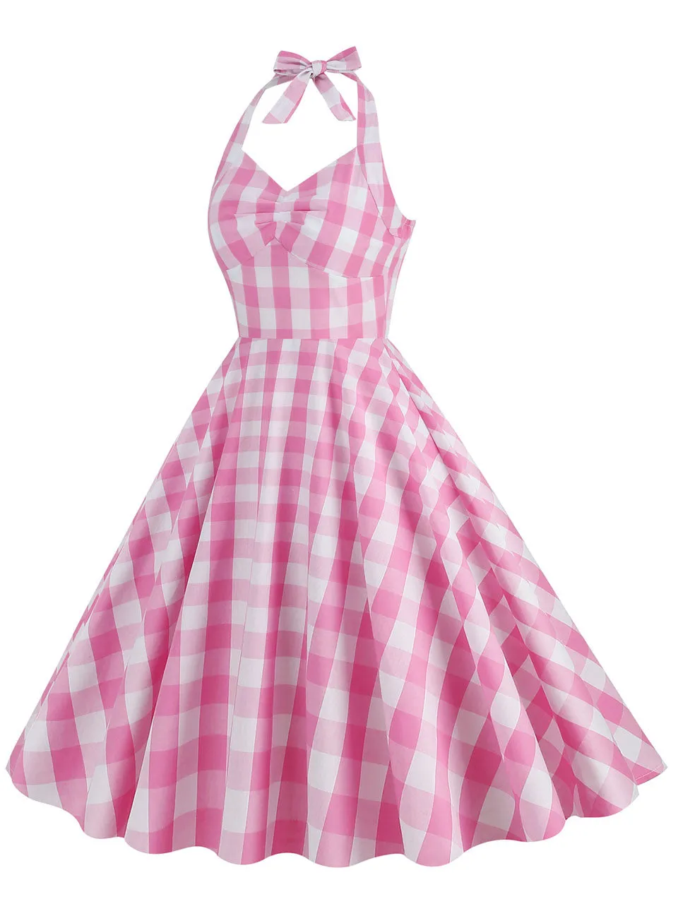 Pink And White Plaid Halter Classis Style 1950S Vintage Dress Set