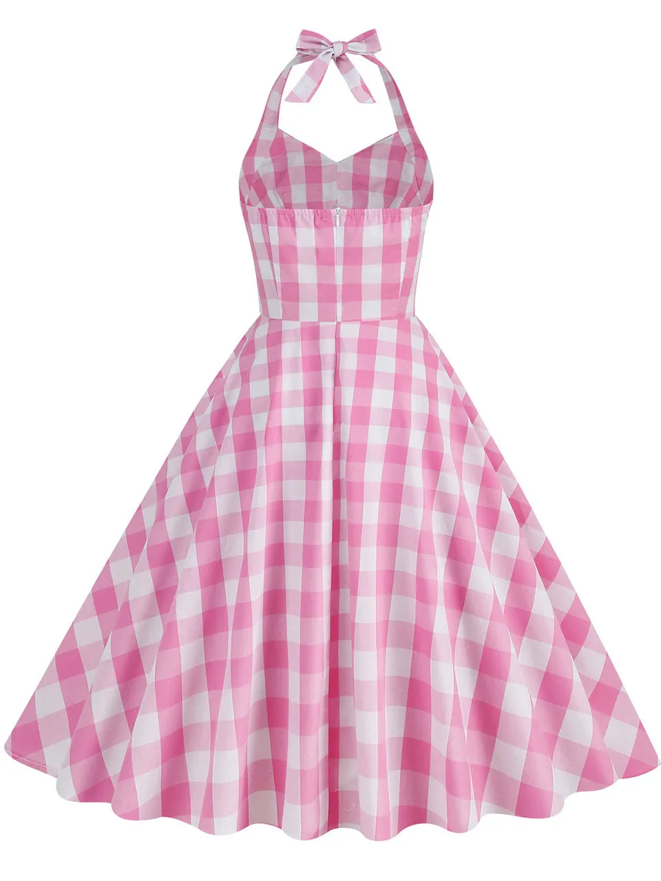 Pink And White Plaid Halter Classis Style 1950S Vintage Dress Set