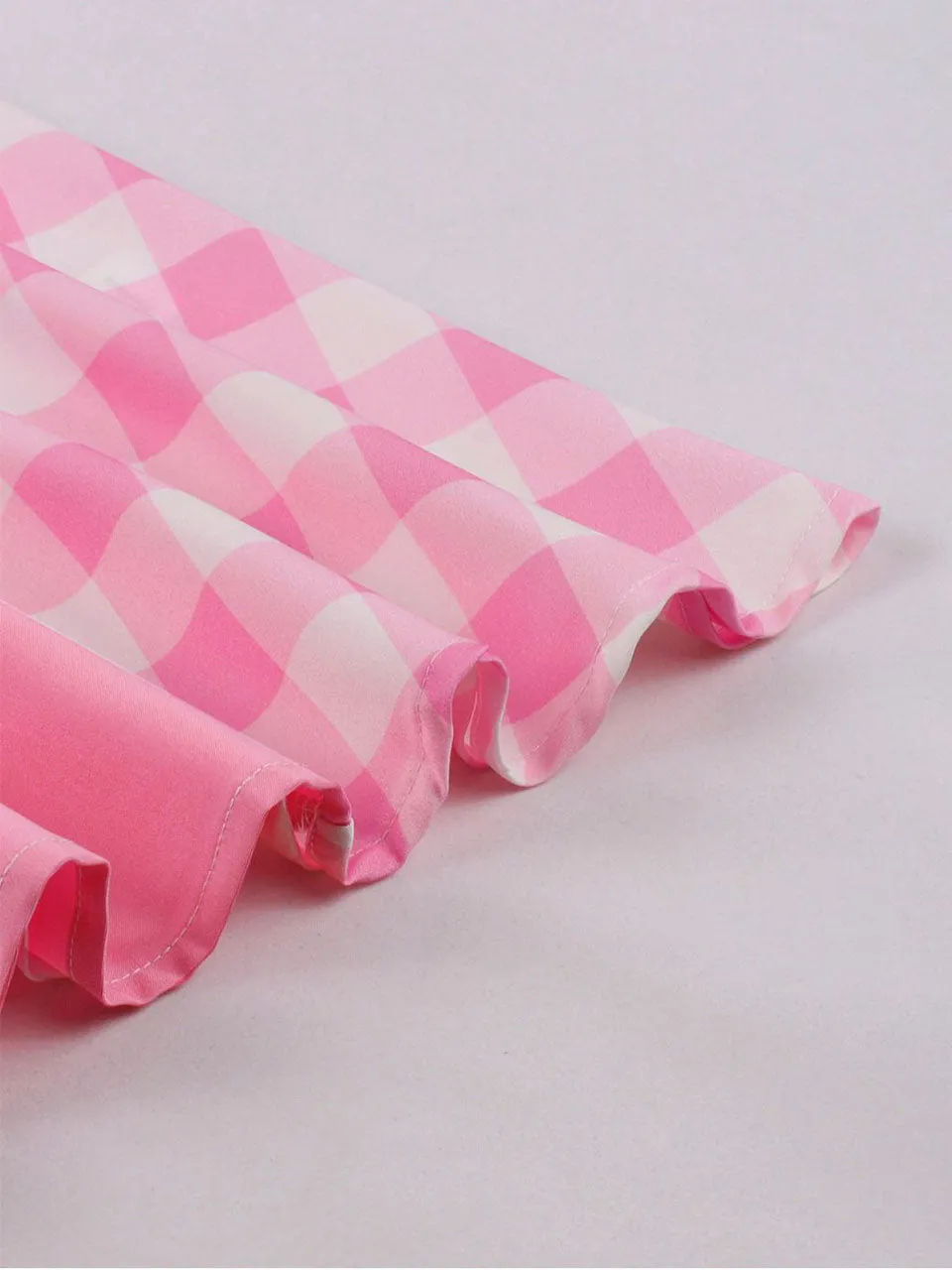 Pink And White Plaid Sleeveless Bow Barbie 50S Vintage Dress