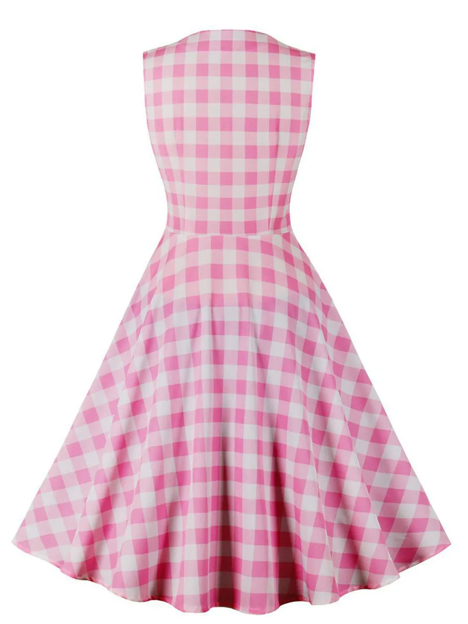 Pink And White Plaid Sleeveless Bow Barbie 50S Vintage Dress