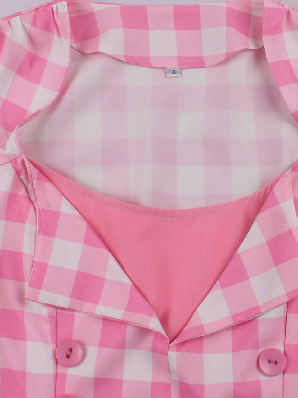 Pink And White Plaid Sleeveless Bow Barbie 50S Vintage Dress