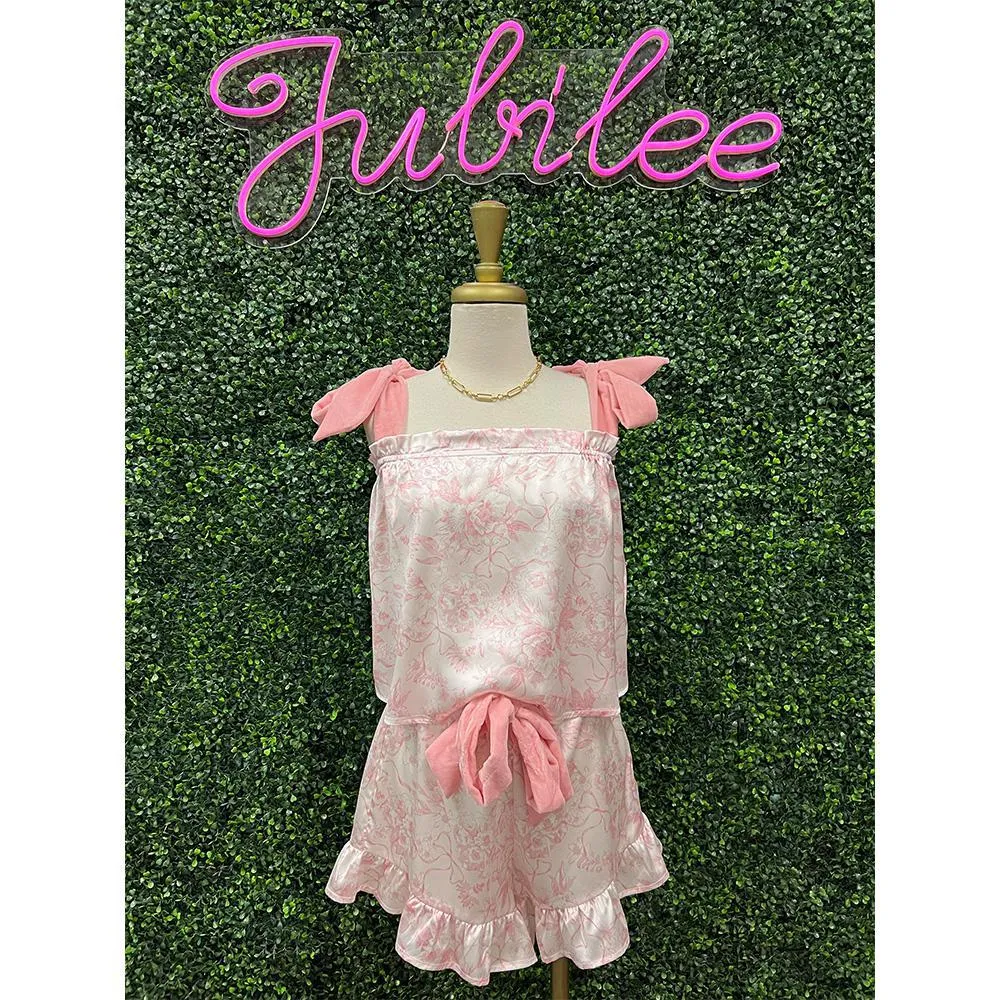 Pink Bow Toile Tie Top PJ Set