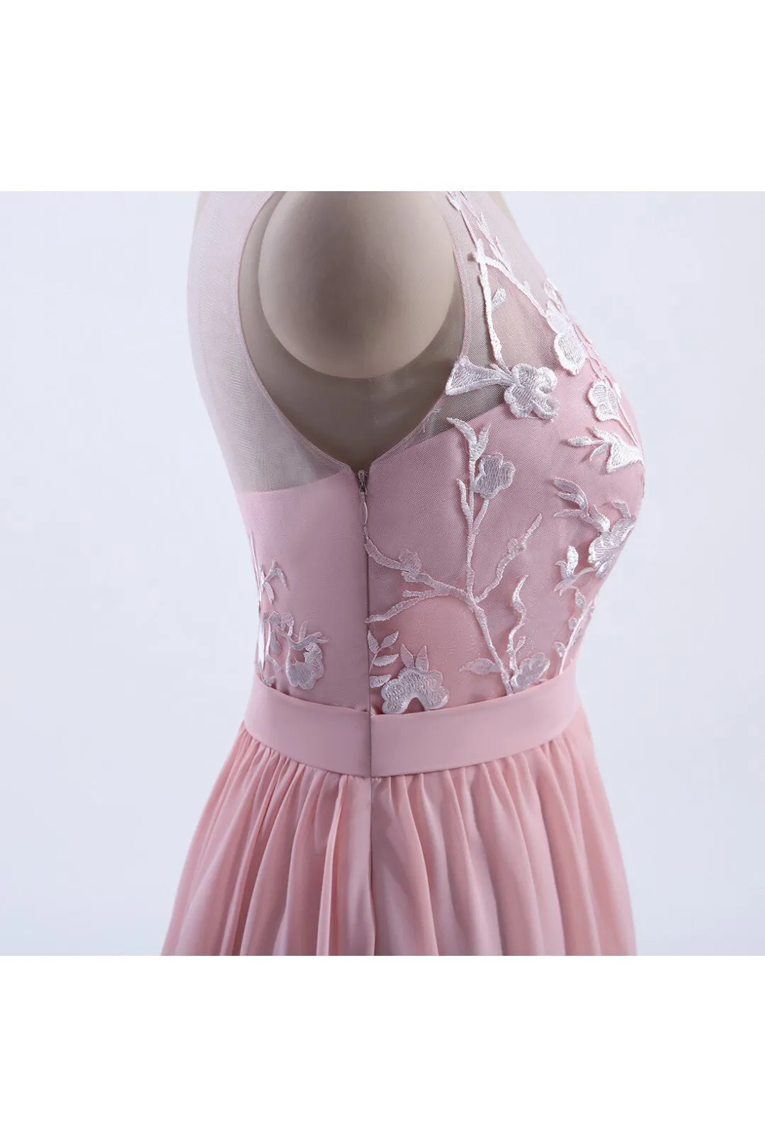 Pink One Shoulder Chiffon A-line Appliques Long Bridesmaid Dress