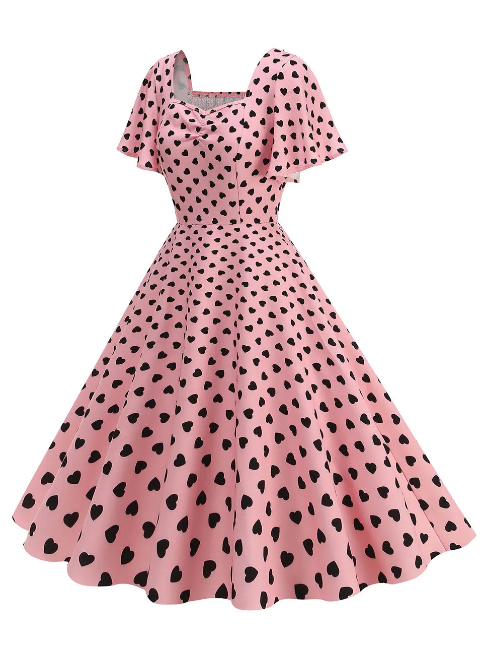 Pink Square Neck Sweet Heart Swing 1950S Vintage Dress