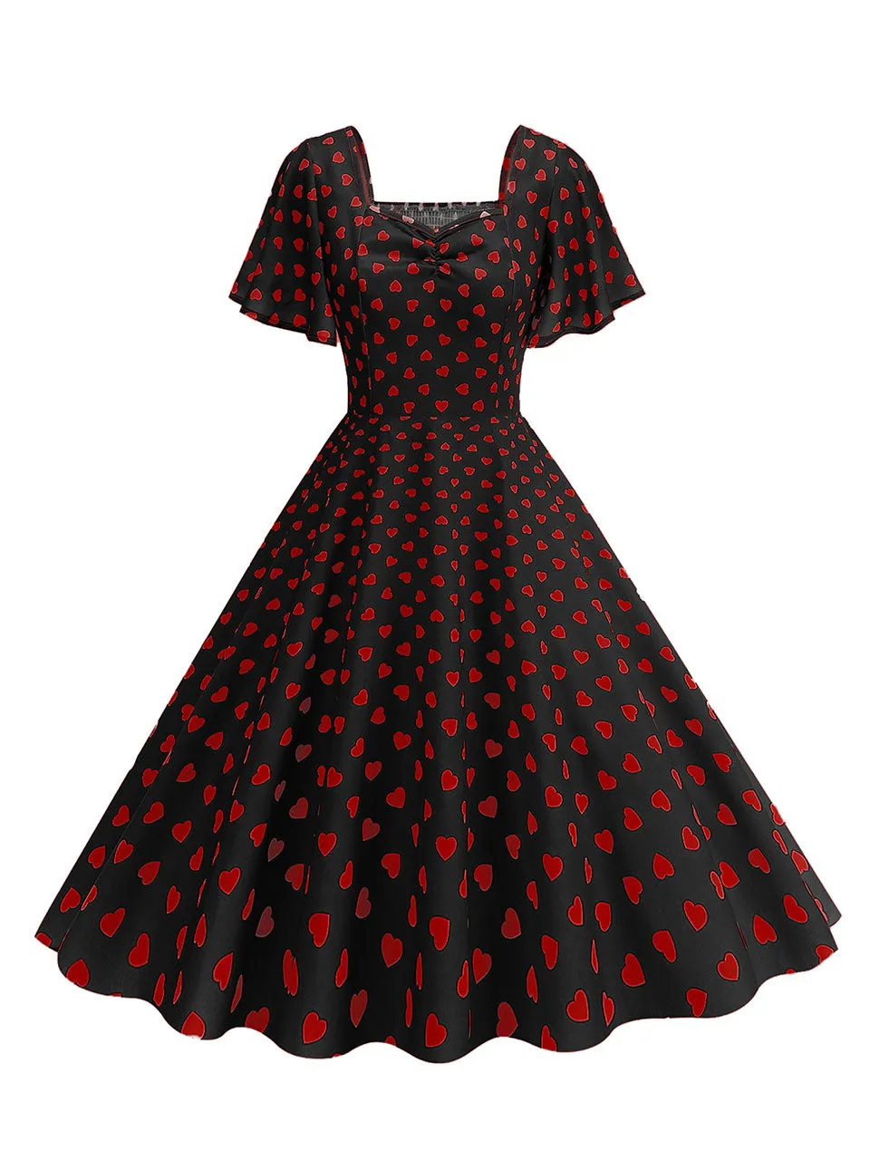 Pink Square Neck Sweet Heart Swing 1950S Vintage Dress