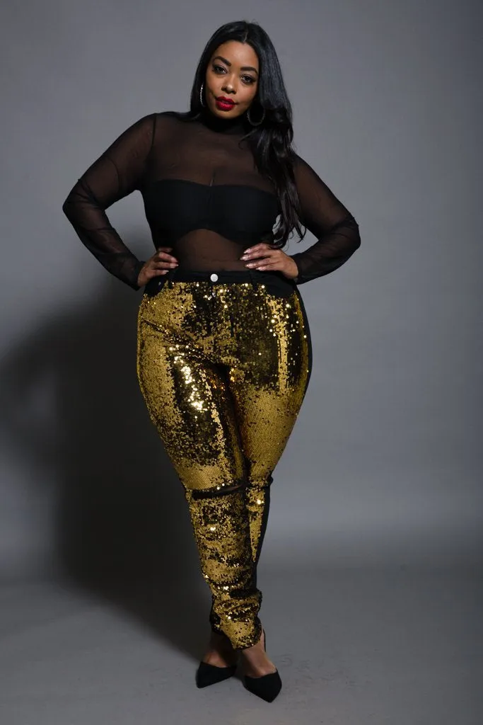 Plus Size Bedazzled Sparkling Knee Slit Denim Gold Jeans