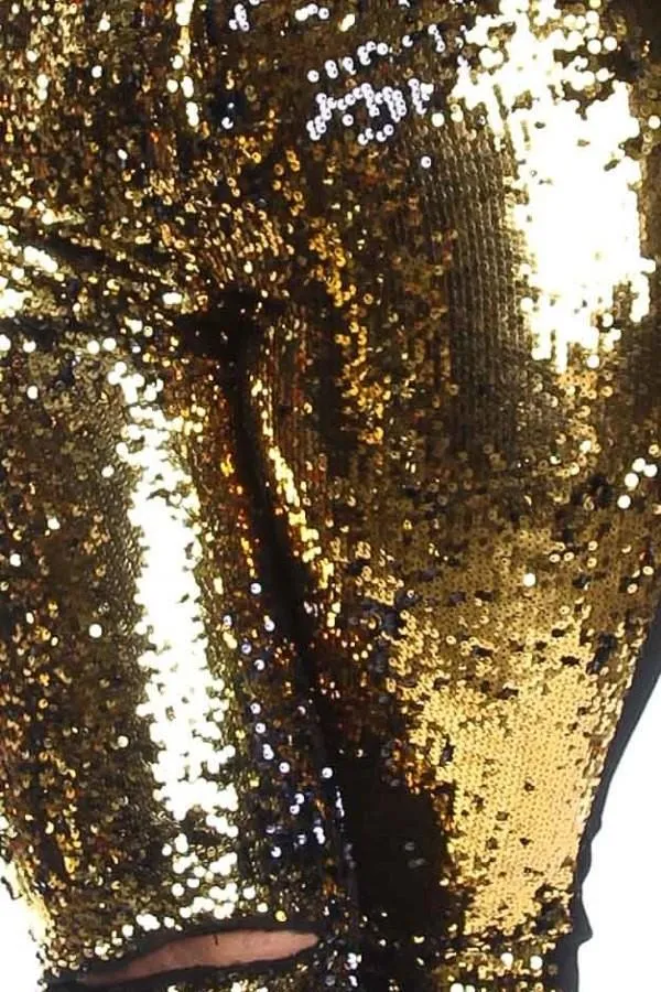Plus Size Bedazzled Sparkling Knee Slit Denim Gold Jeans