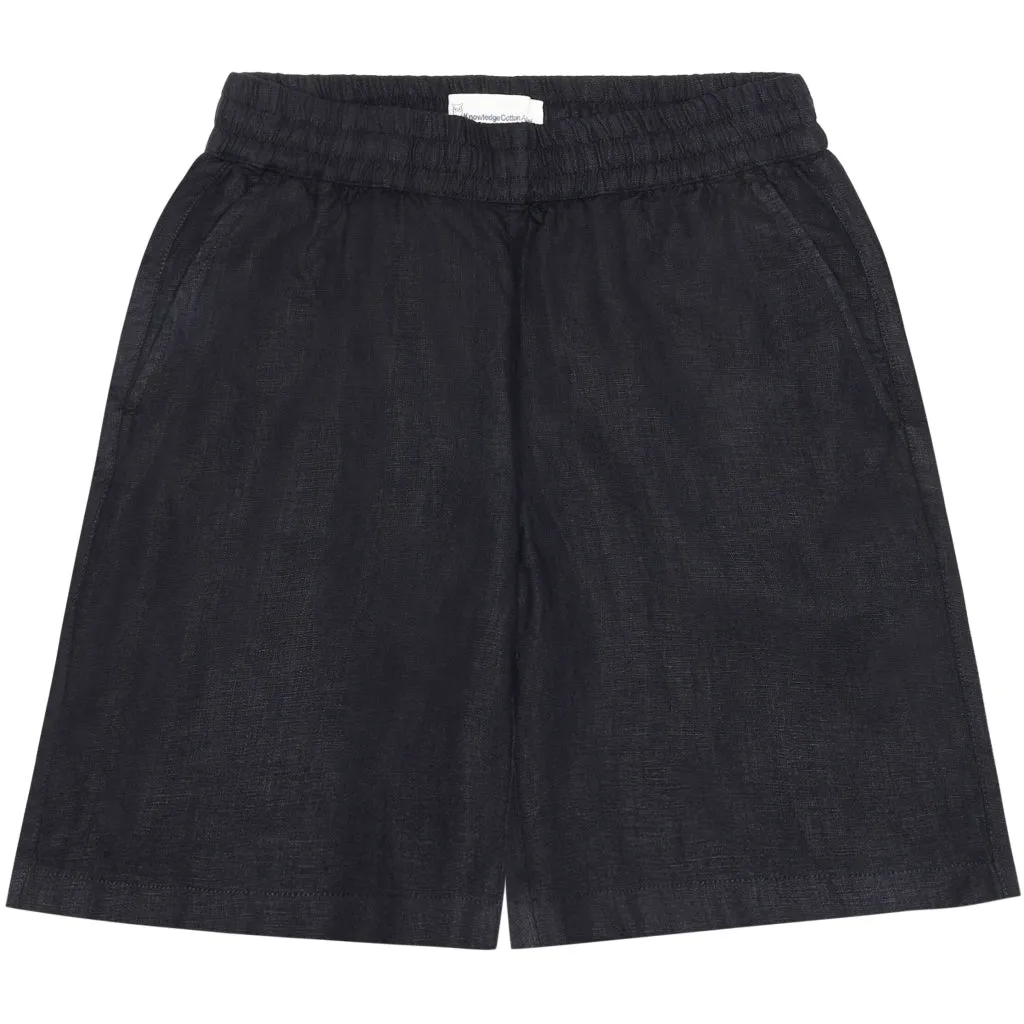 Posey wide mid-rise linen shorts in black