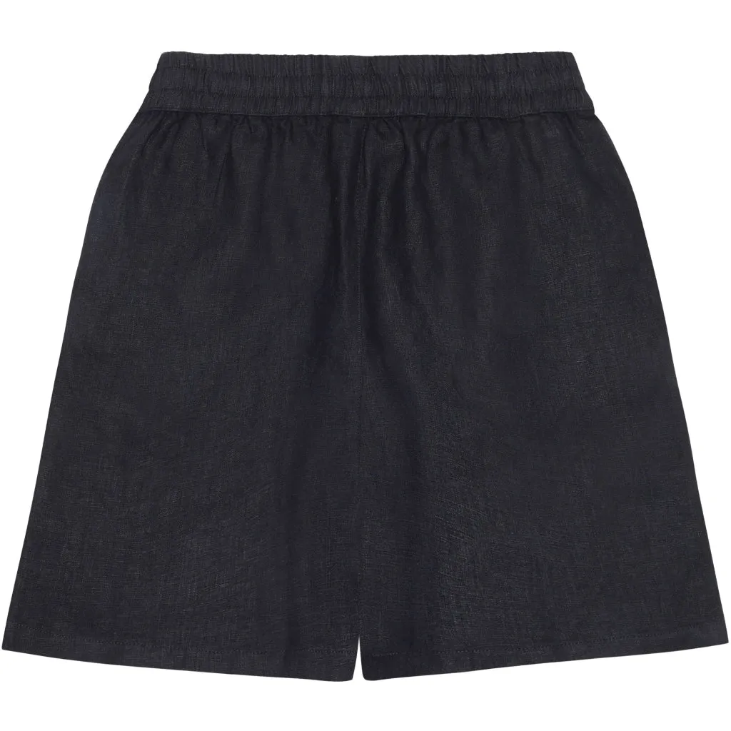 Posey wide mid-rise linen shorts in black