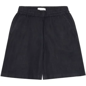 Posey wide mid-rise linen shorts in black
