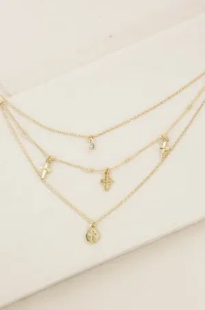 Pray it Forward 18k Gold Plated Layered Cross Necklace