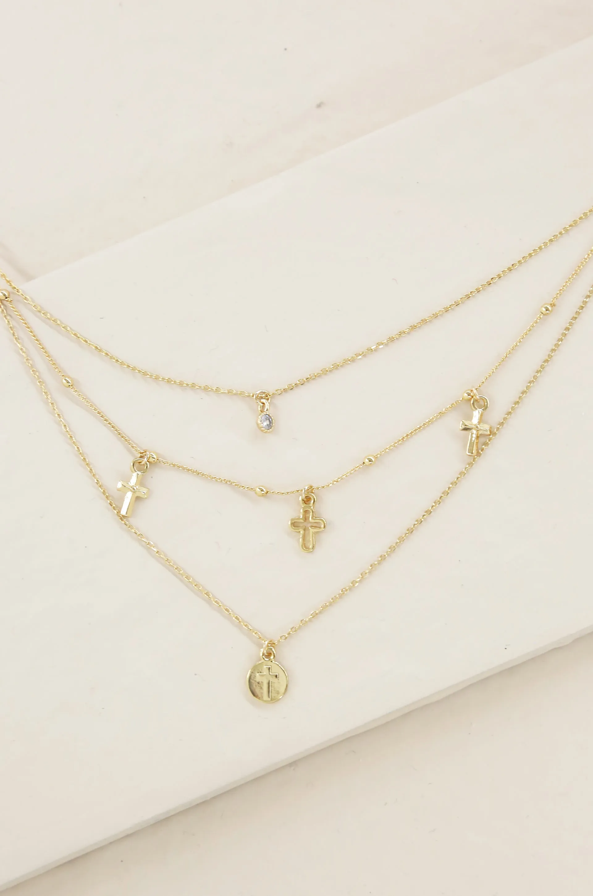 Pray it Forward 18k Gold Plated Layered Cross Necklace