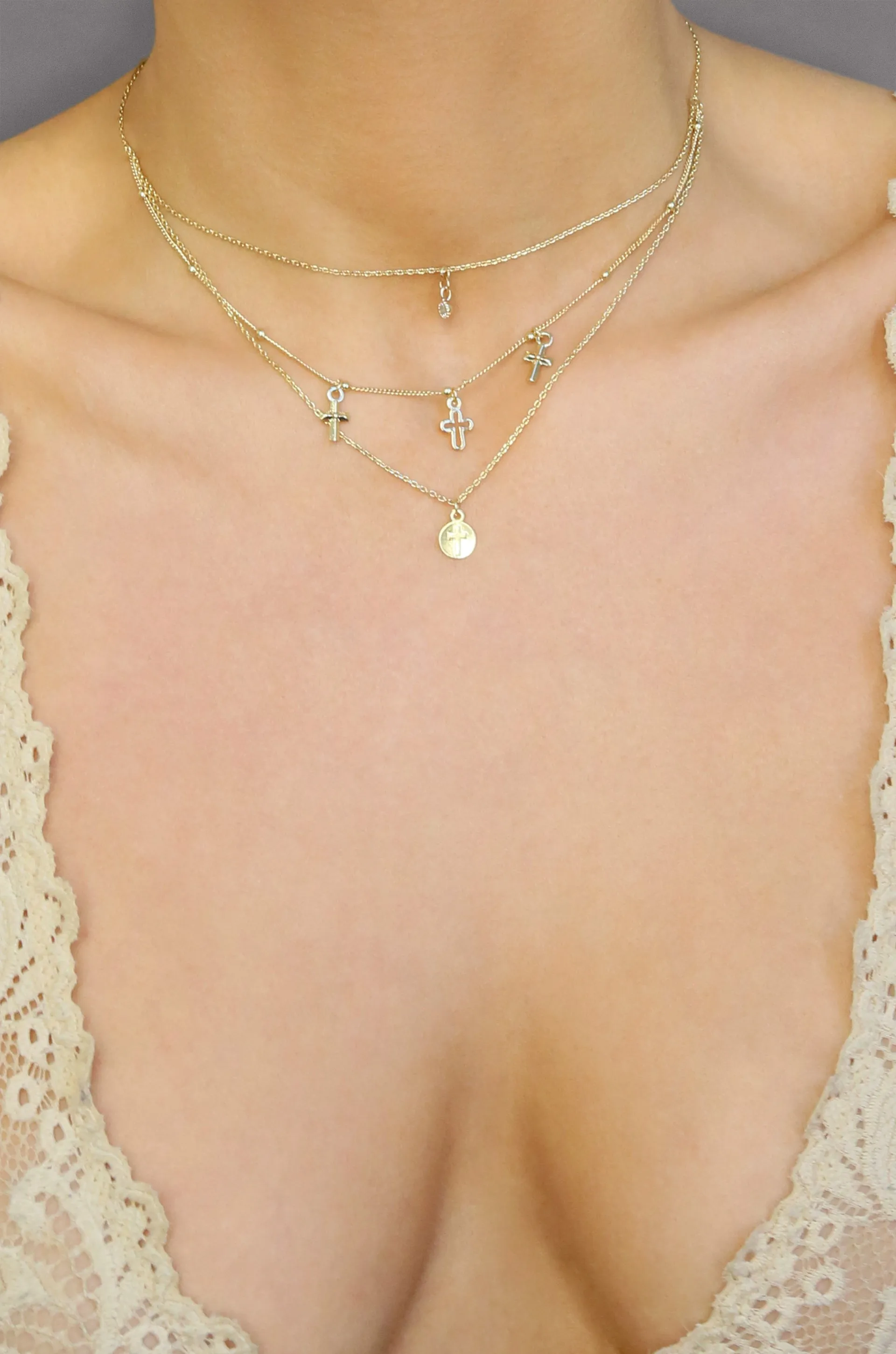 Pray it Forward 18k Gold Plated Layered Cross Necklace