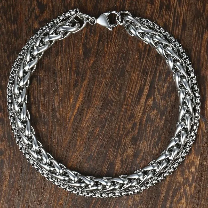 Premium Stainless Steel Spiga Popcorn Chain Layered Wrist Fashion Bracelet Bangle for Men & Women