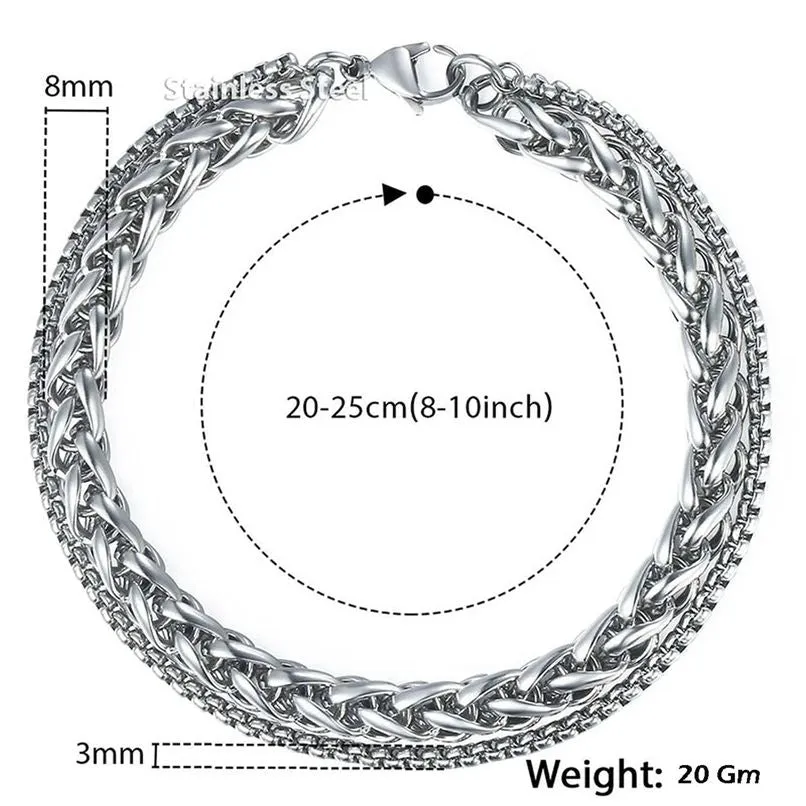 Premium Stainless Steel Spiga Popcorn Chain Layered Wrist Fashion Bracelet Bangle for Men & Women