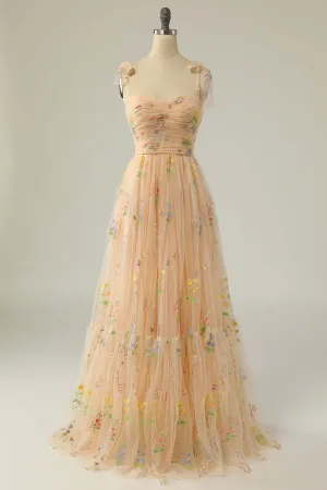 Princess Champagne A-line Embroidered Formal Dress