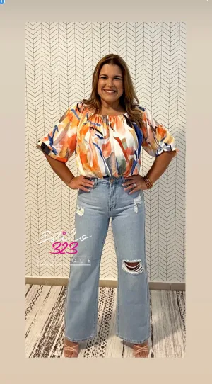 Print Off-Shoulder Blouse