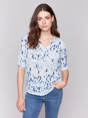 Printed Gauze Half-Button Blouse