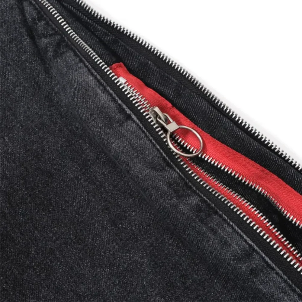 "Simple Side Double Zipper Panel" Jeans
