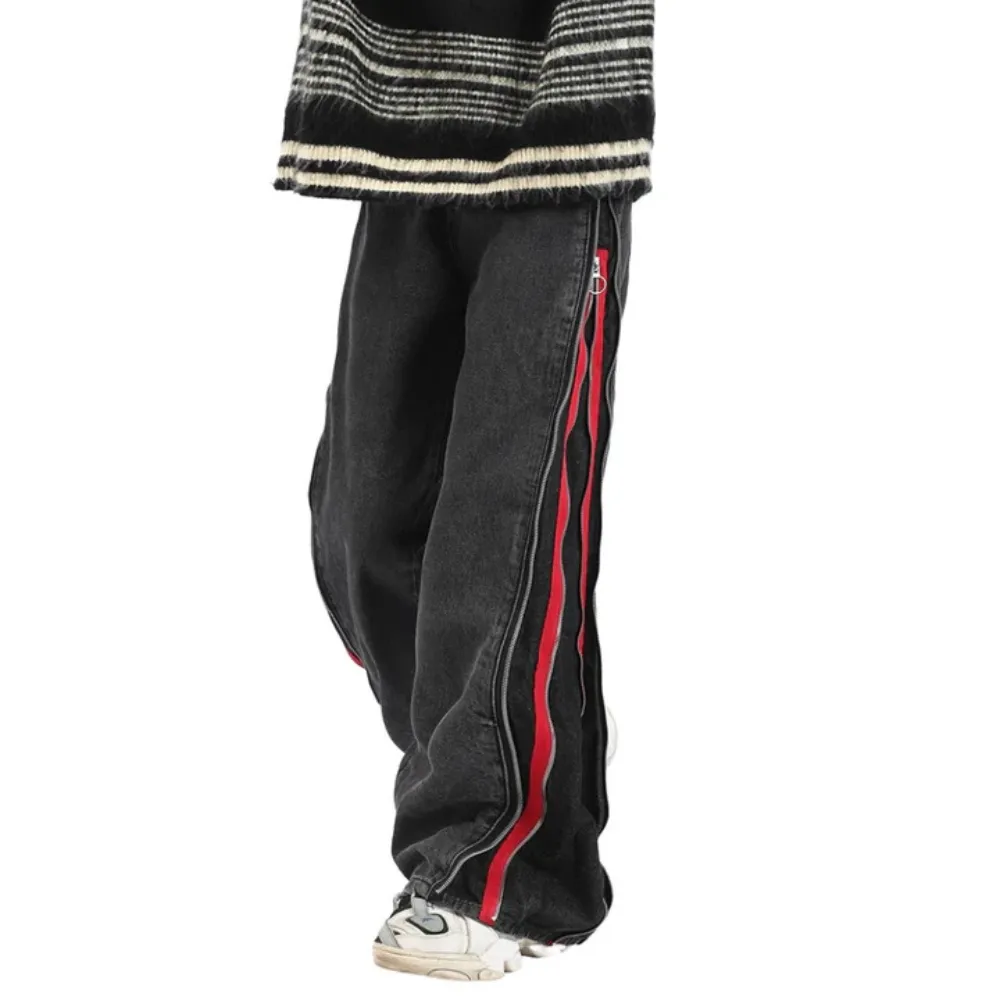 "Simple Side Double Zipper Panel" Jeans