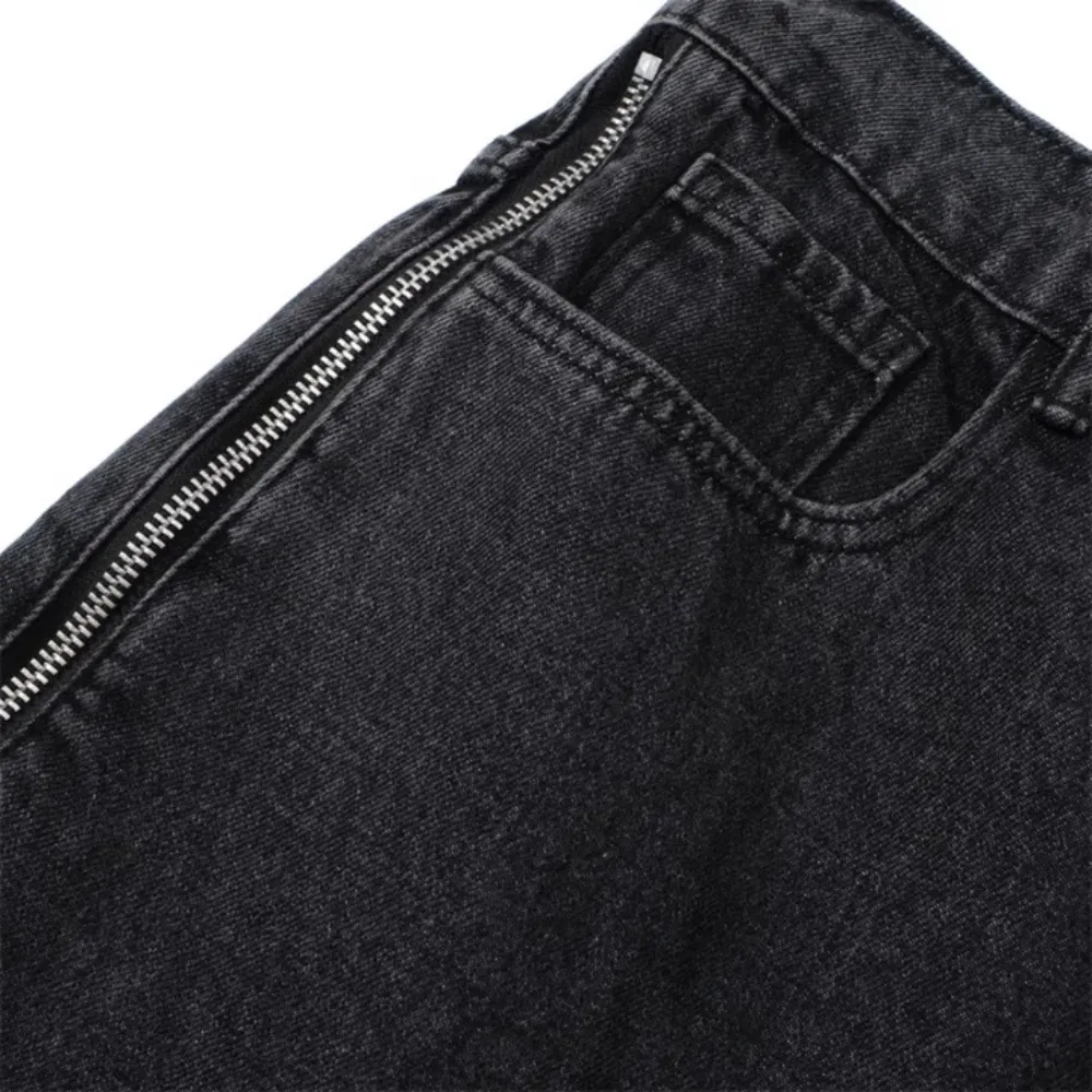 "Simple Side Double Zipper Panel" Jeans