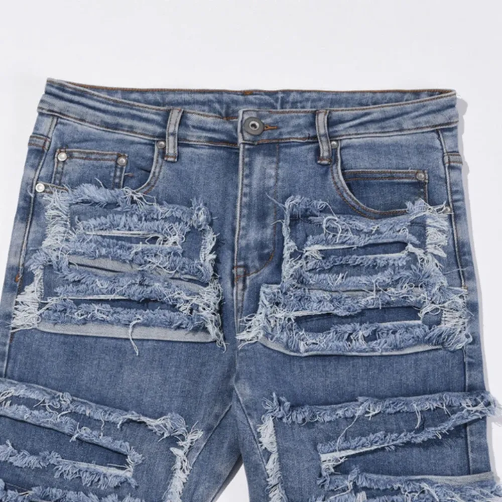 "Street High Irregular Cut Solid Color" Jeans
