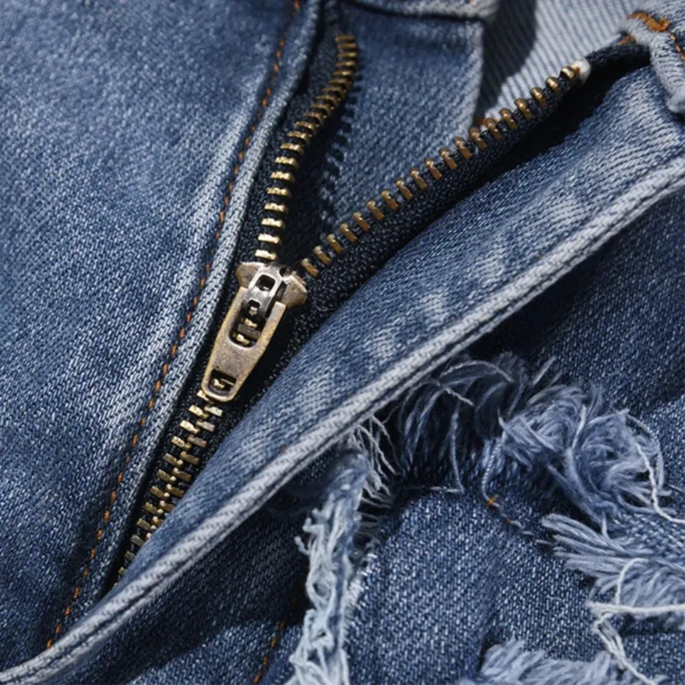 "Street High Irregular Cut Solid Color" Jeans