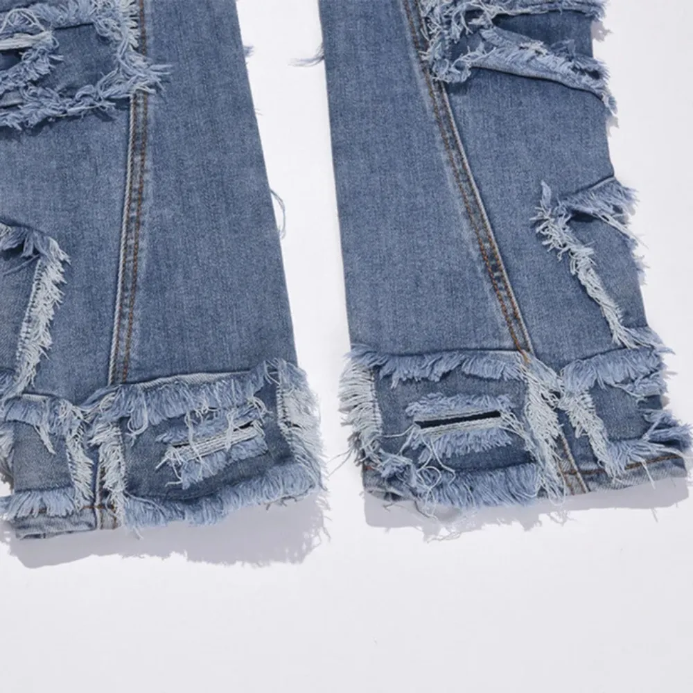 "Street High Irregular Cut Solid Color" Jeans