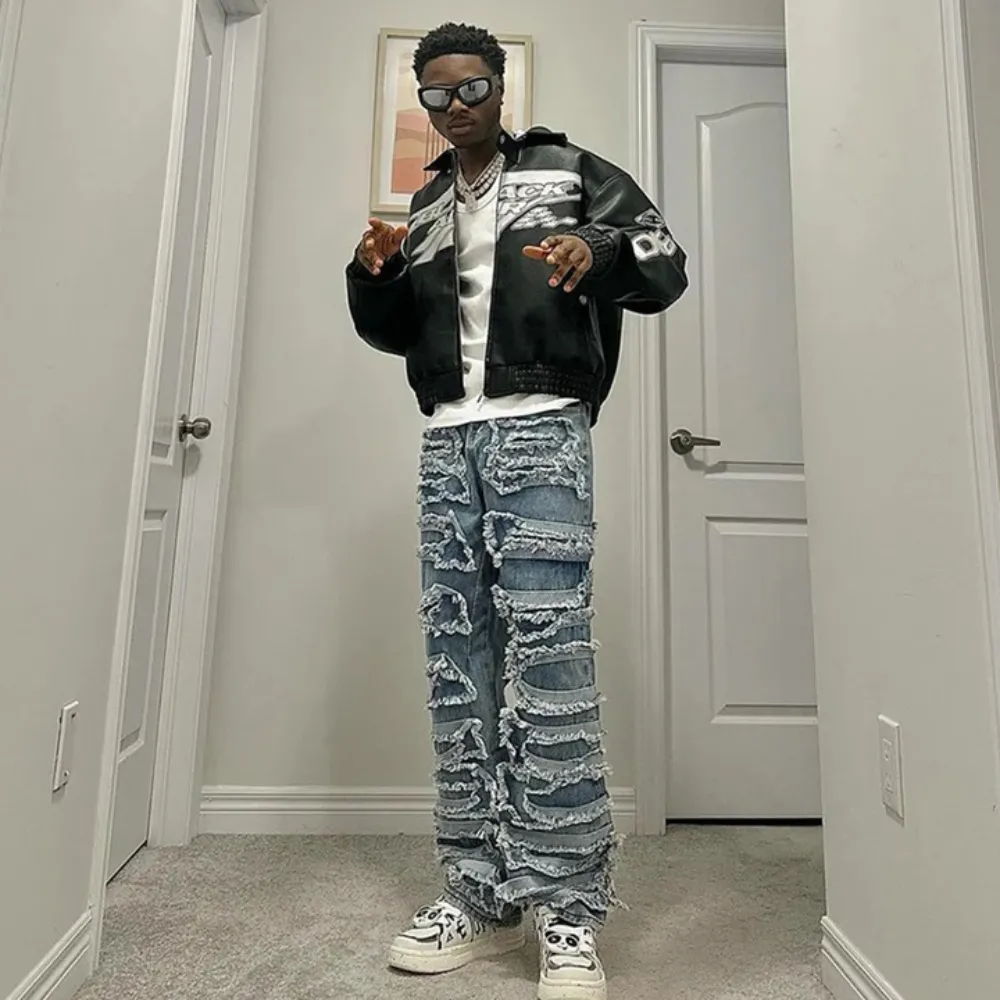 "Street High Irregular Cut Solid Color" Jeans