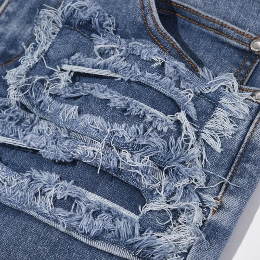 "Street High Irregular Cut Solid Color" Jeans